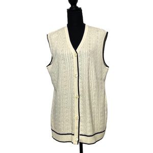 Tall Girl Cream Knit Striped Button Closure Sweater Vest